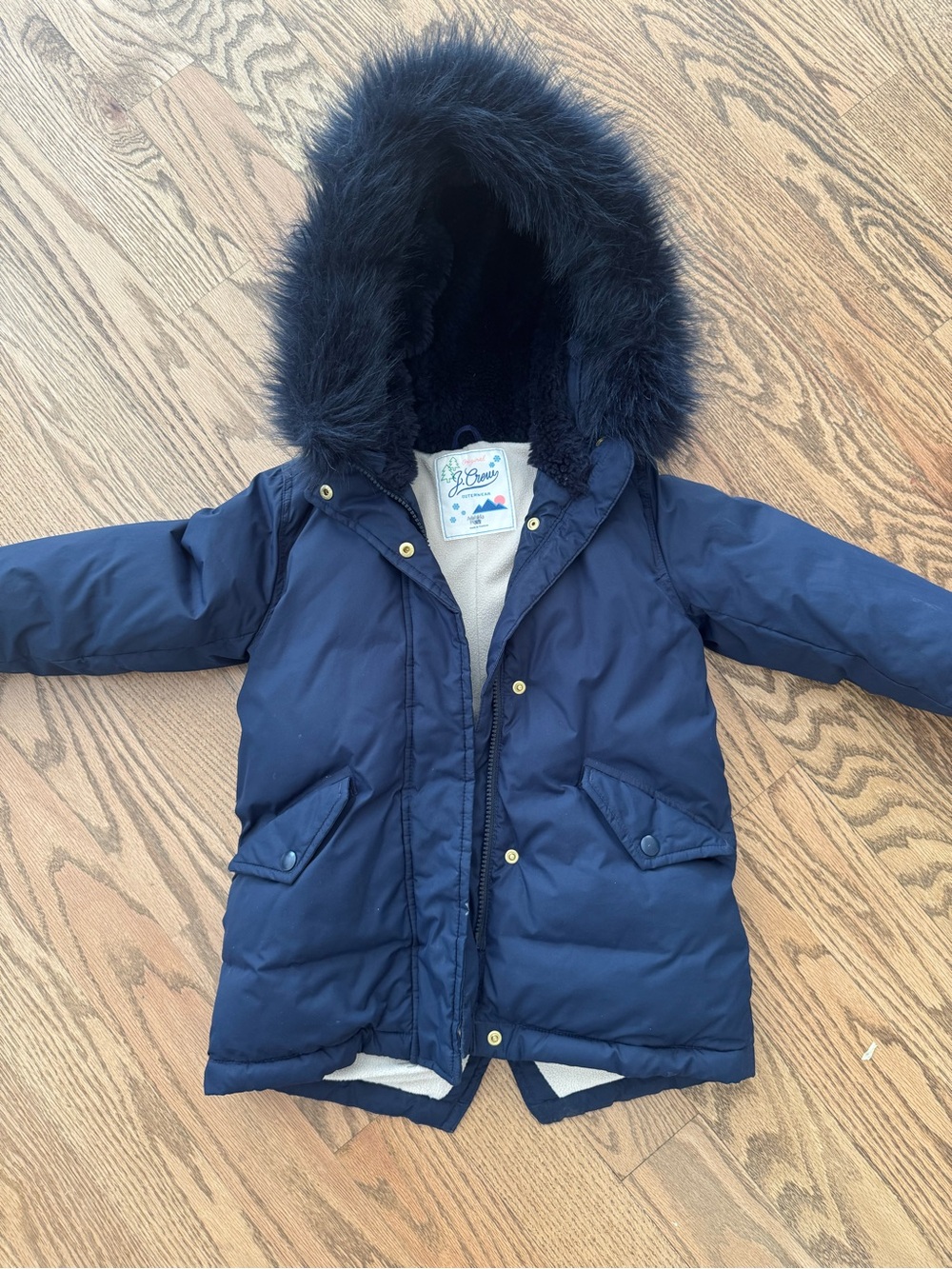 Crewcuts Navy Blue Puffer Jacket with Faux Fur Hood